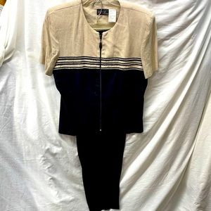 M.H.M. Melissa Harper 55% linen zip front pantsuit ladies sz 12